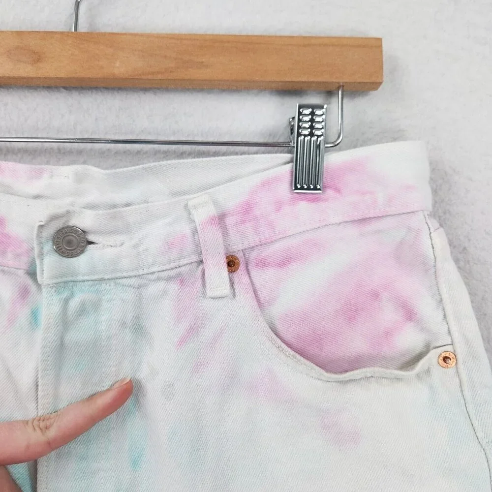 Levis Shorts Mens 30 White Pink Tie Dye 501 '93 Pride Button Fly Denim Cut Off
